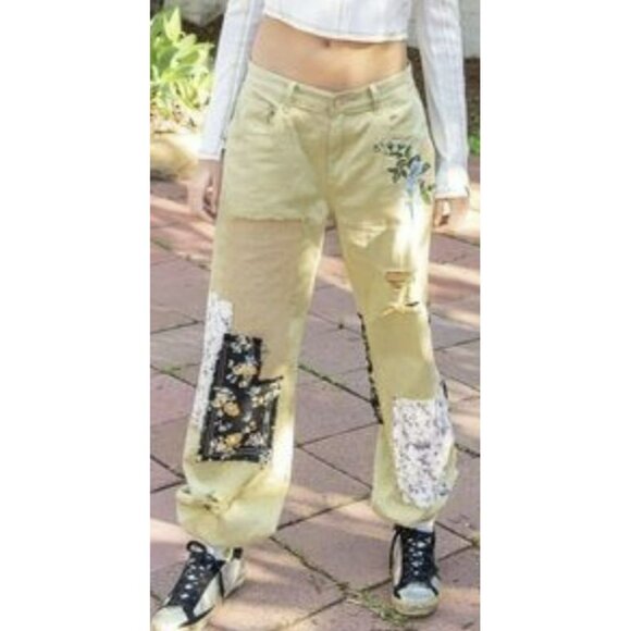 POL Pistachio Patchwork Jogger Distressed Pant Sz Medium NWT - Picture 2 of 10